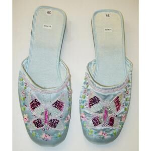 Sequin Satin Beaded Slippers LITE BLUE size 8 only